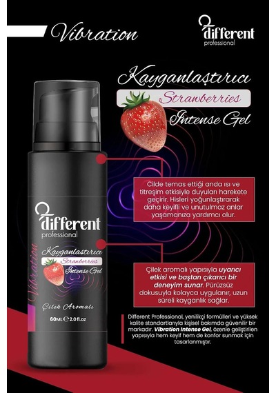 Different Professional Kayganlaştırıcı Çilek Aromalı Intense Jel, 60ml, Siyah, Vibrasyon Özellikli, 2.0 Fl.oz