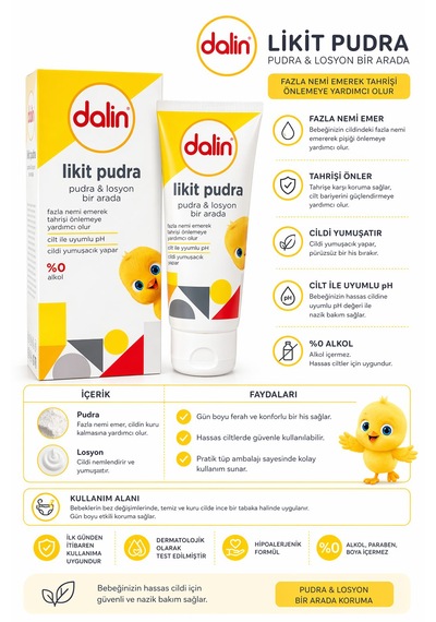 Dalin Likit Pudra 100 Ml Pudra & Losyon Bir Arada Bebek Bakım Kremi