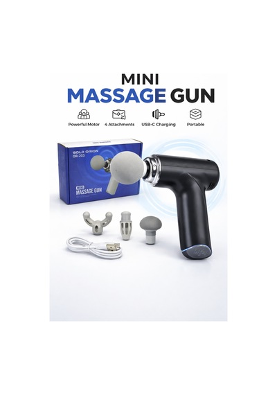 Mini Şarjlı Masaj Tabancası 4 Başlıklı 4 Kademeli Usb-c Şarjlı 400 Gr 16,5 Cm Çok Renkli
