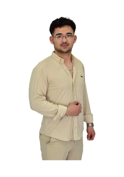Erkek Likralı Spor Silim Fit Gömlek Bgl-st04333 Bej