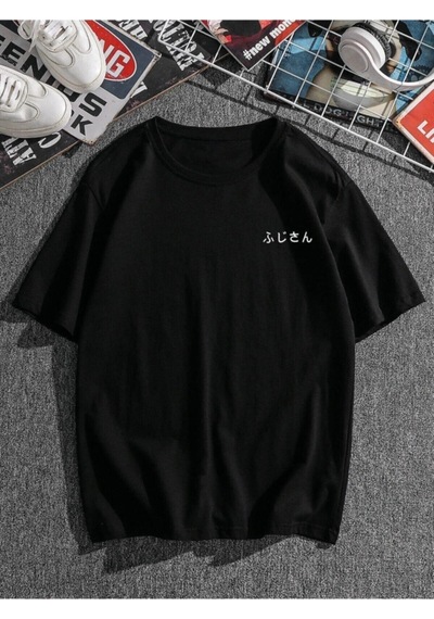 Mount Fuji Baskılı Siyah T-shirt Oversize Unisex Siyah