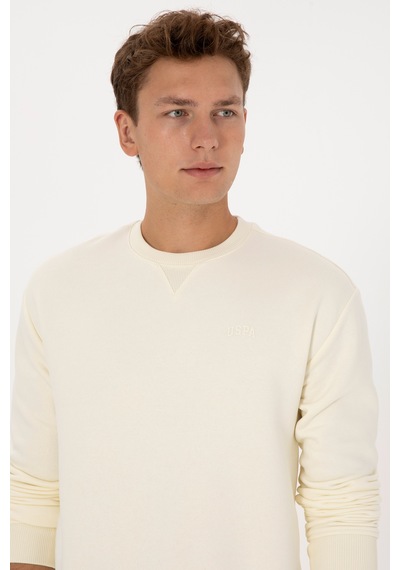 U.S. Polo Assn. Erkek Comfort Fit Bisiklet Yaka Şardonlu Krem Basic Sweatshirt 50313757-VR256