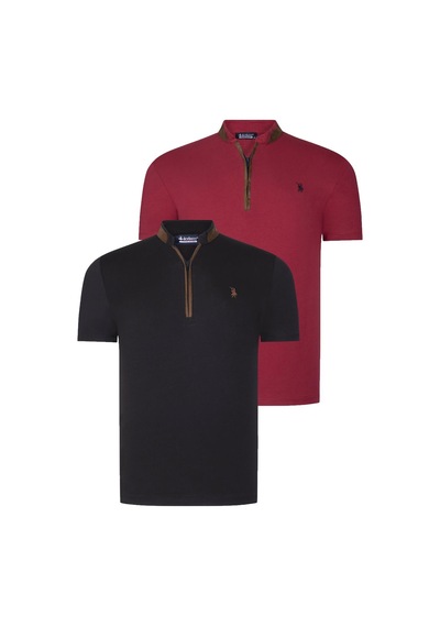 İkili Set T8571 Dewberry Fermuarlı Erkek T-shırt-siyah-bordo