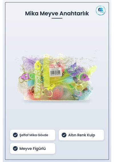 Mika Kristal Altın Kulplu Meyve Figürlü Sulu Anahtarlık Çanta Cüz Altın Rengi