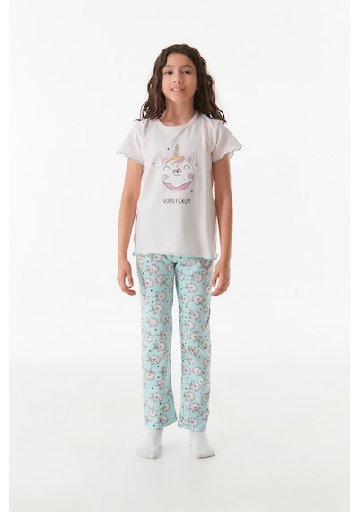 Fullamoda Baskılı Bisiklet Yaka Kız Çocuk Pijama Takımı 24mıcg631212233-pudra 24MICG631212233-Pudra