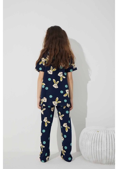 Siyah İnci Pamuklu Likralı Pijama Takım 7624 Lacivert