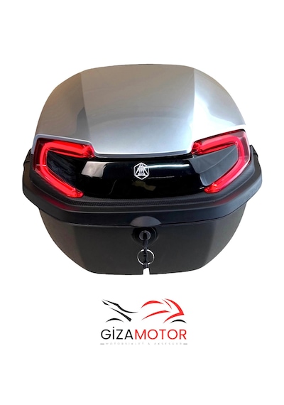 Işıklı- Sırt Dayamalı Motosiklet Çantası Gümüş Gri 33 Lt