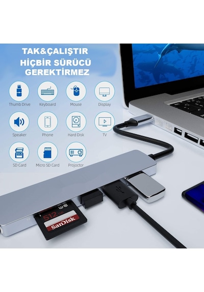 Daytona Ch-13 Type-C To 3xUsb 3.0 4K Ultra Hd Hdmı