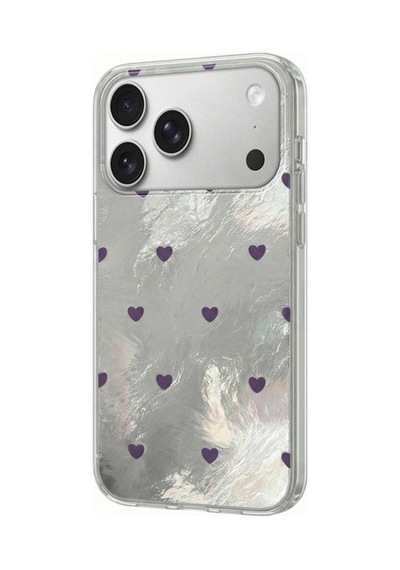 Apple İphone 17 Pro Max Uyumlu Kılıf Pink Heart Silikon Kılıf Lila