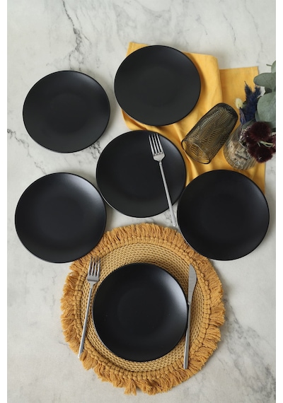 Keramika Mat Siyah Ege Pasta Tabağı 20 Cm 6 Adet 956 Siyah