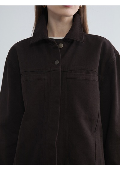 Lcw Modest Kahverengi Gömlek Yaka Oversize Kadın Jean Ceket