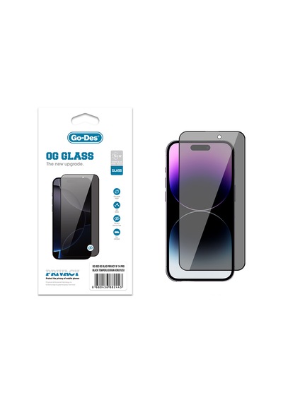 Apple Uyumlu   iPhone 14 Pro Go Des Og Glass Privacy Antistatik Temperli Cam Ekran Koruyucu Siyah