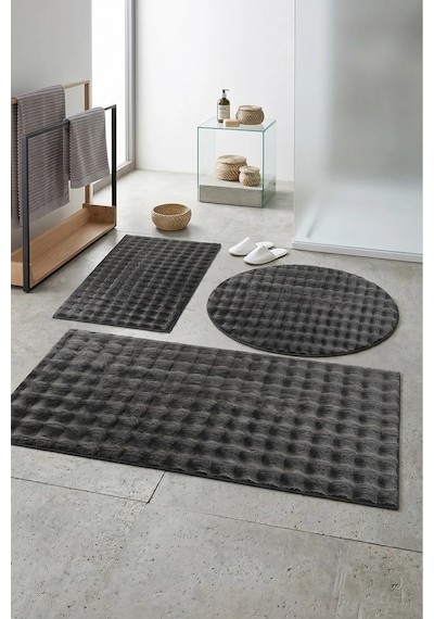 Buççin Online Mağaza Banyo Paspası Koyu Gri Gri Kaymaz Taban Peluş Bubble 50x50 Cm Polyester Çok Renkli