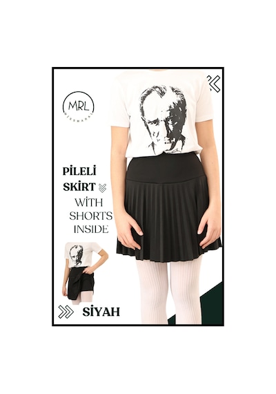 Kız Çocuk Pileli Siyah Etek Yüksek Bel İçi Şortlu Likra Kumaş Okul-oyun-spor-etkinlik Eteği 4103 Siyah