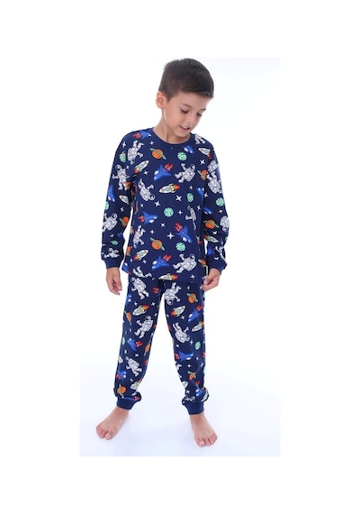 Zuzunga Astronot Temalı Pamuk Unisex Çocuk Pijama Takımı Lacivert