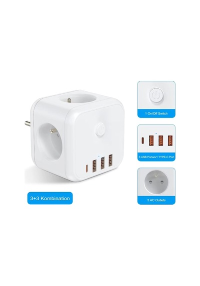 Lexroo 3 Ac Priz Soketli 3 Usb+type-c Akım Korumalı, 7 İn 1 Priz, 16a Maks, 4000w Diğer