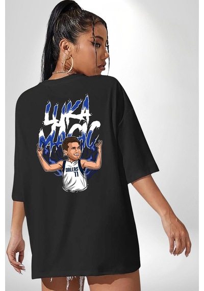 Luka Luka Doncic Basketboll Dallas Siyah Oversize Unisex Ön Ve Sırt Baskılı Tişört Siyah