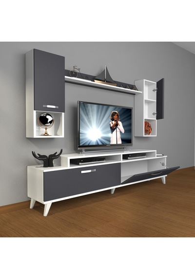 Decoraktiv Ekoflex 5da Mdf Retro Tv Ünitesi Tv Sehpası Beyaz - Antrasit
