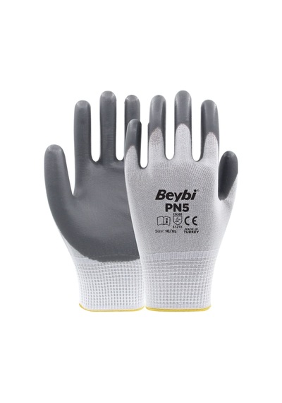 Beybi Pn5 Gri Polyester Örme Nitril Eldiven