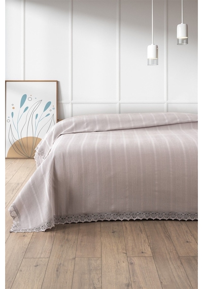 %100 Pamuk Petekli Dantelli Pike-tek Kişilik Waffle Pike- 160x230 Cm-taş Tas Taş