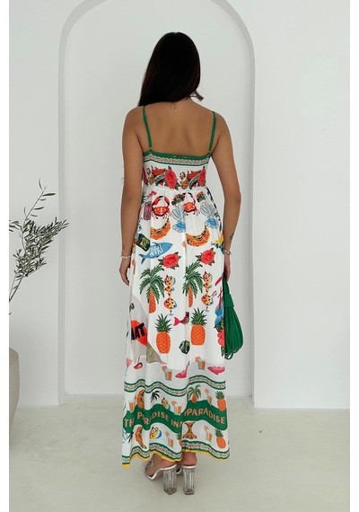 Asprin Fashion İthal Krep Kumaş Desenli Elbise Sarı Renkli