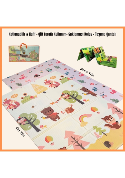 Sweden Baby Sweet Forest Çift Taraflı Katlanabilir Oyun Halısı Ve Matı Premium Seri Taşıma Çantalı 180x150