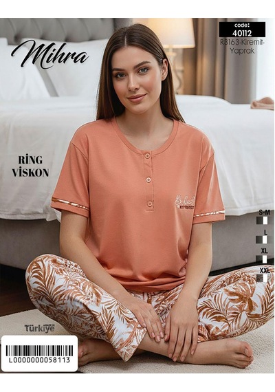 Mihra Kadın Ring Viskon Düğmeli Yaka Kısa Kol Likralı Pijama Takımı 40112k - 1 Adet Kiremit Mihra Kadın Ring Viskon Düğmeli Yaka Kısa Kol Likralı Pijama Takımı 40112k - 1 Adet Kiremit