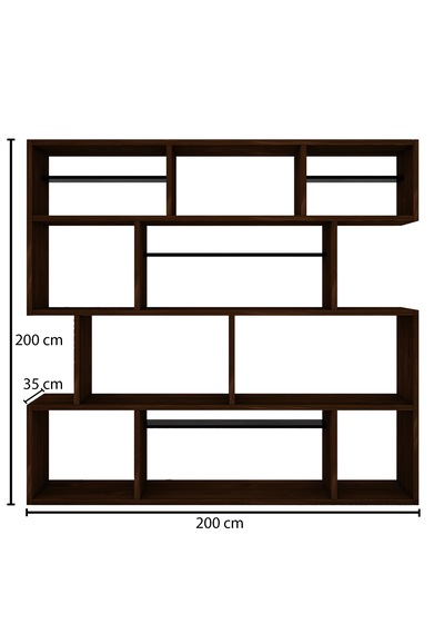 Woodesk Yonca Masif Ağaç Ceviz Renk 200x200 Kitaplık Cpt6007-200