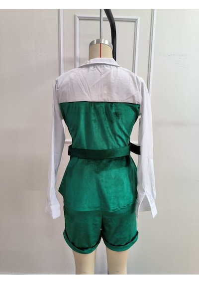 Bhrwear Kadın Uzun Kollu Yakalı Trikoton Ve Kadife Kemersiz Bluz Ve Kadife Short Ikili Takım Renkli