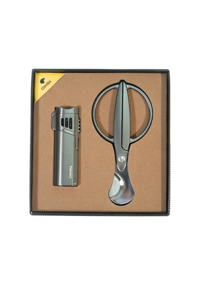 Cohiba 4 Torch Gunmetal Çakmak Gunmetal Makas İkili Puro Seti Tr9842