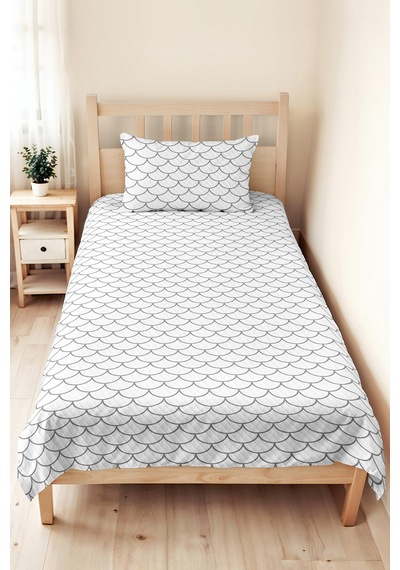 Gri Geometrik Genç Odası Tek Kişilik Pike Takımı - Beyaz Minimal 160x220 Cm Kapitone Yatak Örtüsü Doğal Kabuğu Baharı