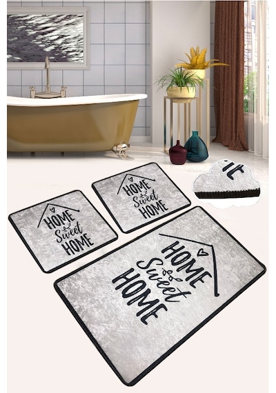 Casa Djt 3 Lü Set Banyo Halısı Paspas Klozet Takımı Gri