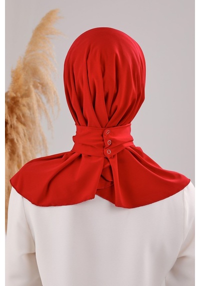 Melodi Scarf Kadın Tesettür Pratik Çıtçıtlı Sandy Fular Hazır Deniz Havuz Uyumlu Bone Kırmızı Kırmızı