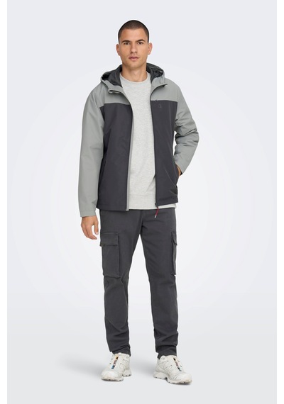 Only & Sons Erkek Onsmack Su Geçirmez Kapüşonlu Ceket 22024207 Gr Gri
