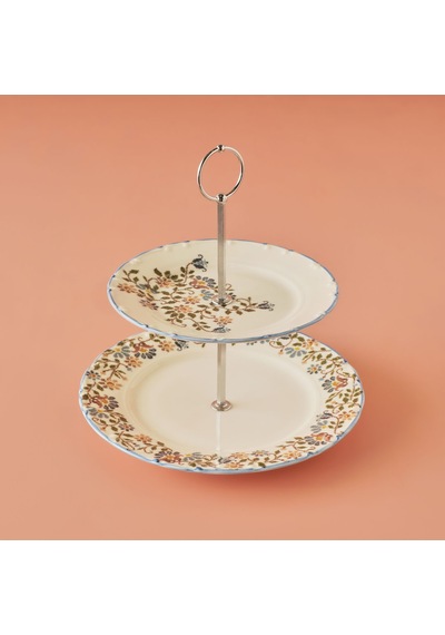 Bella Maison Vintage 2 Katlı Porselen Kurabiyelik Mavi 25 x 25 CM