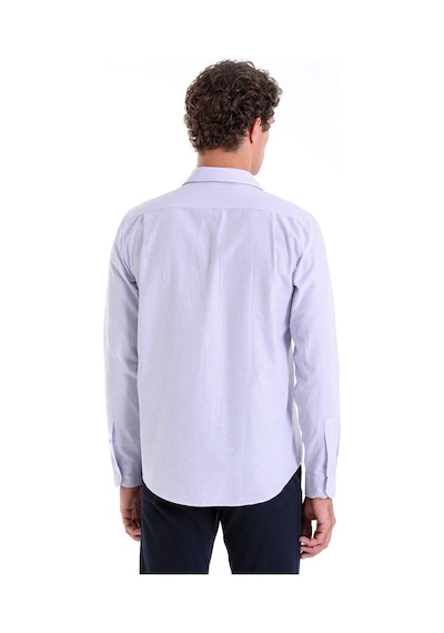Hatemoğlu Lila Ç. Comfort Fit Çizgili Pamuklu Slim Yaka Uzun Kollu Casual G Lila