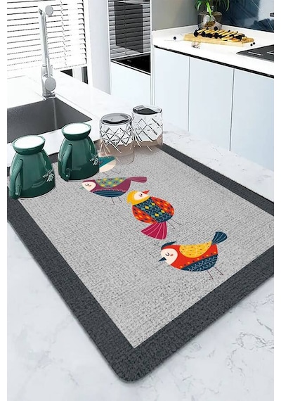 Gri Papağanlı Microfiber Bulaşık Kurutma Kurulama Matı Mm022n11