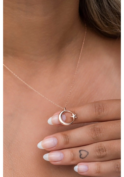 925 Ayar Gümüş Rose Sade Taşsız Ayyıldız Kolye Rose Gold