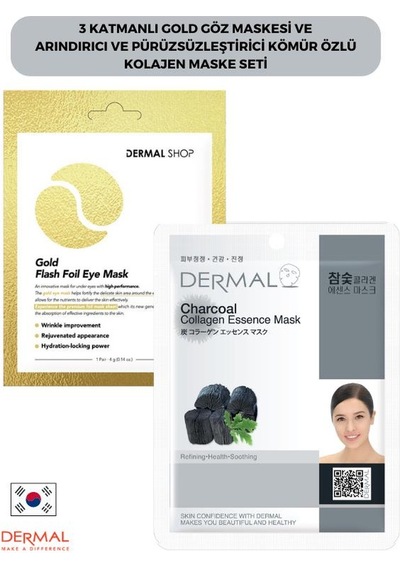 Dermal 3 Katmanlı Gold Göz Maskesi + Kömür Özlü Kolajen Maskesi