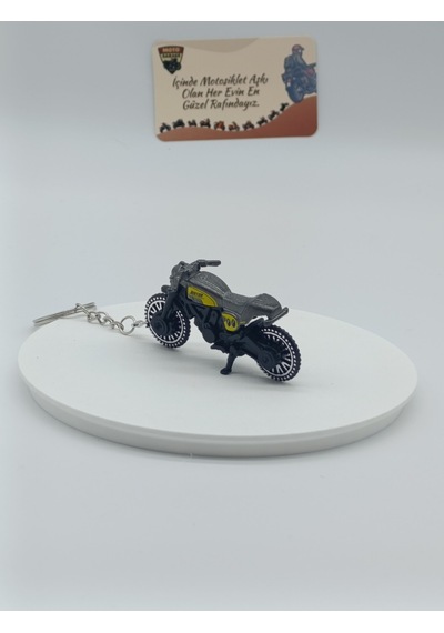 Scrambler Motosiklet Metal Anahtarlık Füme Sarı - Diecast Cafe Racer Motor Figürü