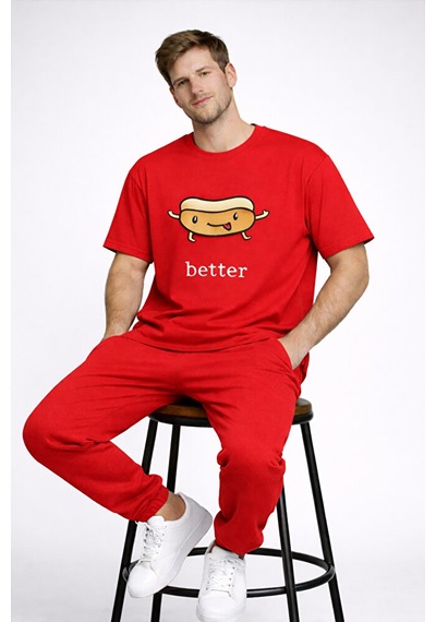 Better Together Baskılı Sevgili Kombini Çift Tişört Oversize Unisex Çift Kombin Kırmızı