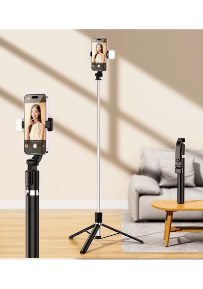R1s-l 3in1 Bluetooth Kumandalı 170cm Tripod Işıklı Selfie Çubuğu