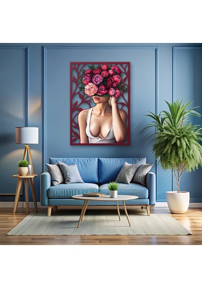 Gül Taçlı Kadın Portresi - Metal Tablo - Dec0295 68 X 95 Cm Çok Renkli