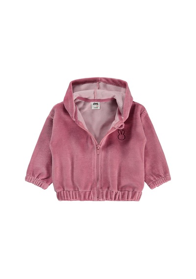 Civil Baby Tavşan Nakış Çizgi Dokulu 6-18 Ay Hırka - Pembe Gülkurusu