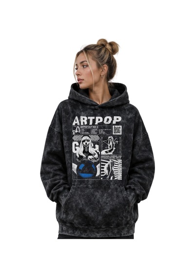 Sevbano Artpop Lady Gaga Şarkıcı Baskılı Unisex Oversize Yıkamalı Premium Siyah