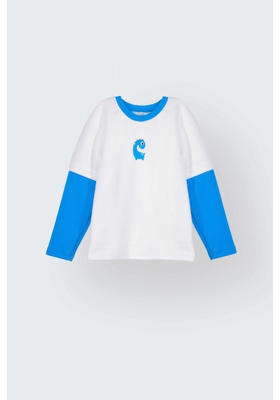 Luess Erkek Çocuk Dino Nakışlı %100 Pamuklu Sweatshirt 1-2 Yaş 5-6 Yaş -Beyaz