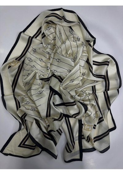 Miorel Scarfs G Tema Vual İpek Şal Halka Desen Silk Scarfs Fular Shawl Hijab Krem