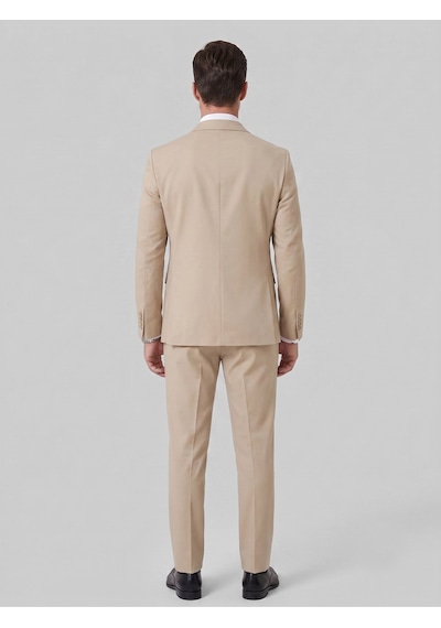 Tk6893 Erkek Klasik 2 Li Takım Elbise 2 Düğmeli Slim Fit Esnek Kumaş Çift Yırtmaçlı 7 Drop Bej
