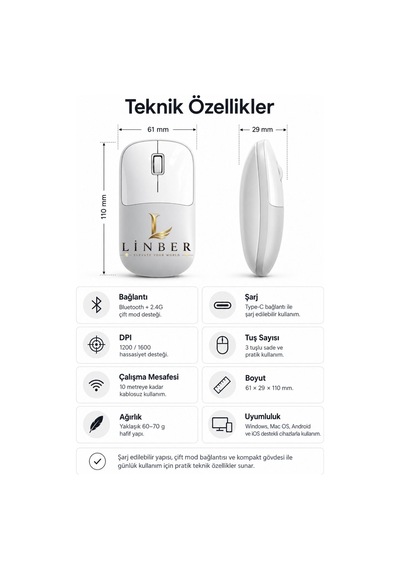 Şarjlı Kablosuz Gri Mouse Bluetooth + 2.4g Çift Modlu Type-c Şarjlı Sessiz Tuşlu Ergonomik Optik 1200/1600 Dpı Taşınabilir Mouse Çok Renkli Diğer Şarjlı Kablosuz Gri Mouse Bluetooth + 2.4g Çift Modlu Type-c Şarjlı Sessiz Tuşlu Ergonomik Optik 1200/1600 Dpı Taşınabilir Mouse Çok Renkli Diğer