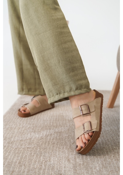 Daxtors Arizona Günlük Ortopedik Unisex Tokalı Terlik Bej
